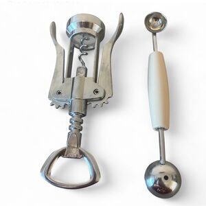 Ekco VTG set of winged corkscrew wine bottle opener and a double Mellon baler.